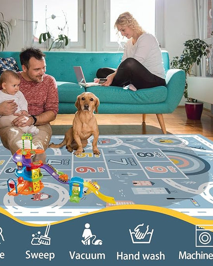 Kids Rug Play Mat, Car Rug, Hopscotch Rug, Hopscotch Mat for Kids, Can Be Used to Play with Cars Kids Carpet Play Mat,(Blue,120×160cm/47×63IN) - LeafyLoom