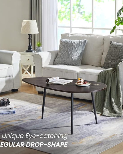 SAYGOER Oval Coffee Table Espresso Wood Mid Century Modern Coffee Tables Unique Retro Farmhouse Accent Center Sofa Rustic Table for Living Room Home Office Easy Assembly, Dark Brown - LeafyLoom
