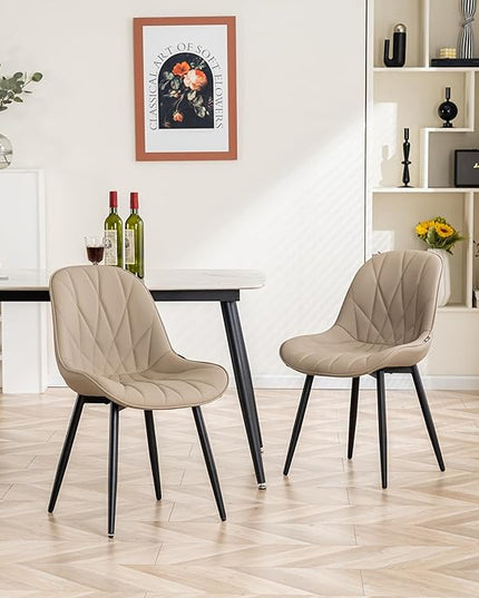 YOUNIKE Dining Chairs Set of 2, Khaki Comfy Padded Kitchen Chairs, Armless Modern Faux Leather Upholstered Dining Room Chairs, Elegant Dinning Chairs Side Chairs, Loads up to 300LBS - LeafyLoom