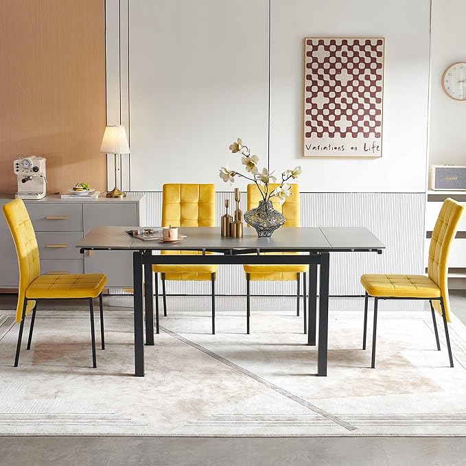 NicBex 43.31Inch Rectangular Expandable Dining Table,Minimalist Kitchen Table with Grey Ceramic Tabletop for 4 to 6,Dining Room Table for Kitchen,Small Space and Living Room,Space-Saving,Grey - LeafyLoom