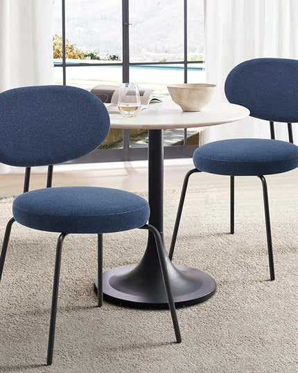 COLAMY Modern Fabric Dining Chairs Set of 6, Mid Centry Upholstered Dining Room Kitchen Chairs with Curved Backrest, Round Seat, Black Metal Legs, Blue - LeafyLoom