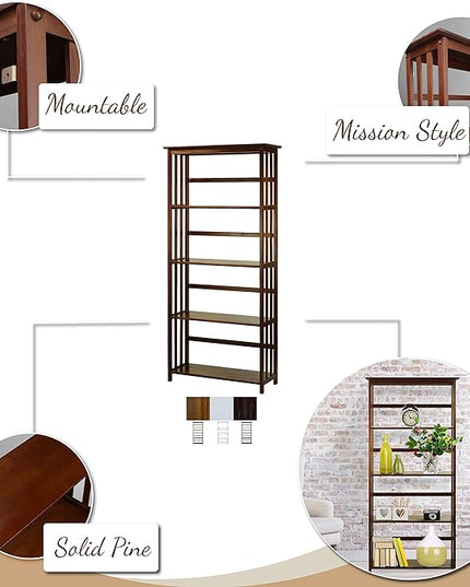 Casual Home Mission Style 5-Shelf Bookcase, Walnut - LeafyLoom