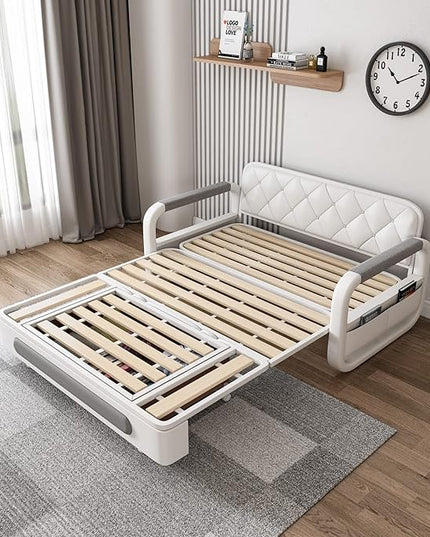 62" Modern Light Gray Cotton Linen Upholstered Convertible Pull Out Sofa Bed Storage - LeafyLoom