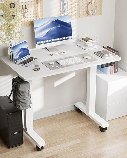 Electric Standing Desk 40 Inch, Ergonomic Height Adjustable Table with T-Shaped Metal Bracket Modern Computer Workstations for Home Office, White, 40 x 24 Inch - LeafyLoom
