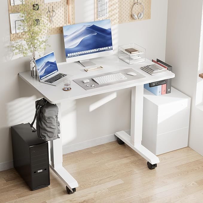 Electric Standing Desk 40 Inch, Ergonomic Height Adjustable Table with T-Shaped Metal Bracket Modern Computer Workstations for Home Office, White, 40 x 24 Inch - LeafyLoom