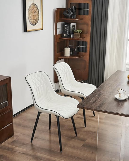 YOUNIKE White Dining Chairs set of 2 with High Backs Mid Century Modern Kitchen & Dining Room Chairs PU Faux Leather Upholstered sillas de comedor Comfortable Large Padded Accent Chair with Metal Legs - LeafyLoom