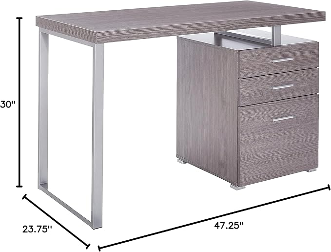 Monarch Specialties Left or Right Facing 47-Inch Modern Home Office Computer Study Writing Desk with Filing Drawer, 48"L, Grey & Silver - LeafyLoom
