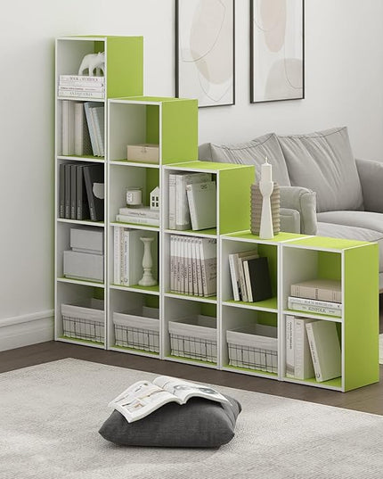 Furinno Luder Bookcase / Book / Storage, 2-Tier Cube, Green/White - LeafyLoom