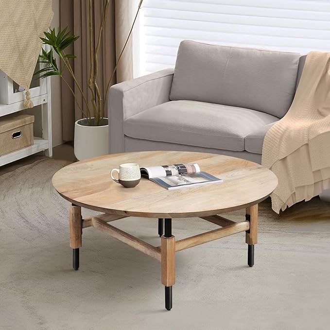 NicBex Coffee Table Wooden Coffee Table with Storage Round Center Tables with Metal Legs Dining Table for Living Room, Dining Room, Office, and Bedroom,34" W, Black+Brown - LeafyLoom