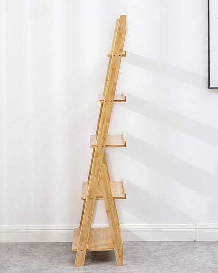 Bookshelf & 5-Tier Bamboo Ladder Shelf & 59.4” Book Shelf Bookcase Floor Freestanding Multipurpose Bamboo Storage Rack Furniture for Home Office, Living Room, Kitchen, Office（Natural） - LeafyLoom