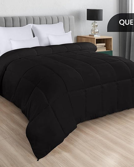 Utopia Bedding All Season 250 GSM Comforter - Plush Siliconized Fiberfill Comforters Queen Size - Box Stitched (Full/Queen, Black) - LeafyLoom