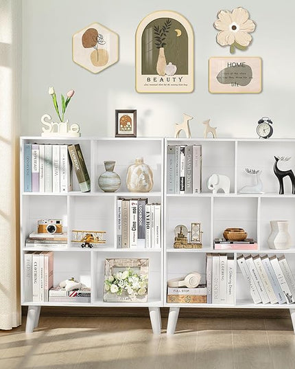 YAHARBO Pure White Bookshelf,3 Tier Book Shelf with Legs, 7 Cube Simple Bookcase,Storage Organizer Shelves Display Bookcases for Bedroom,Living Room - LeafyLoom