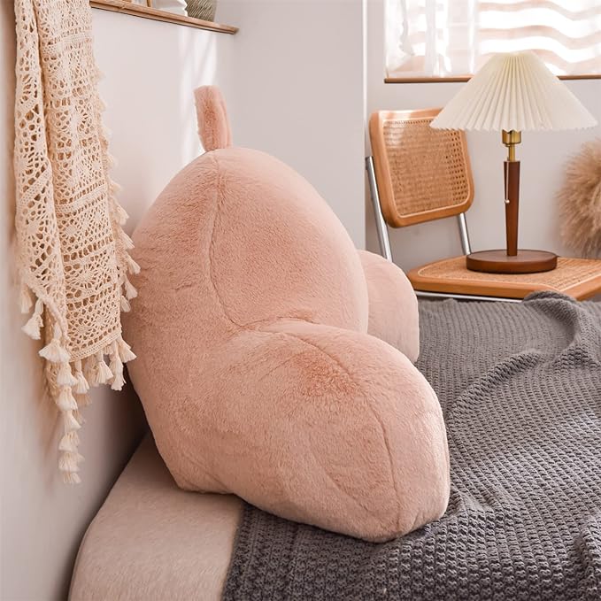A Nice Night Faux Fur Reading Pillow Bed Wedge Large Adult Children Backrest with Arms Back Support for Sitting Up in Bed/Couch for Bedrest,Pink - LeafyLoom