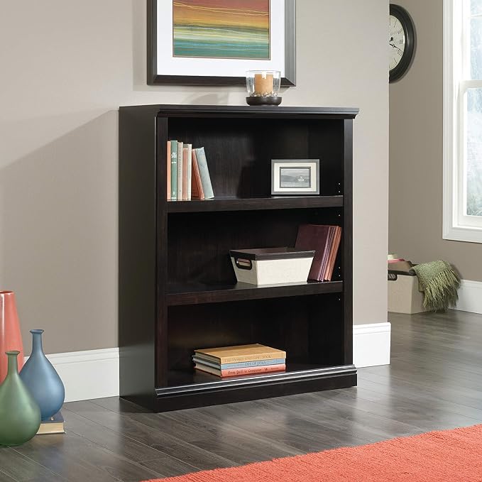 Sauder Miscellaneous Storage 3-Shelf Bookcase/ book shelf, Estate Black finish - LeafyLoom