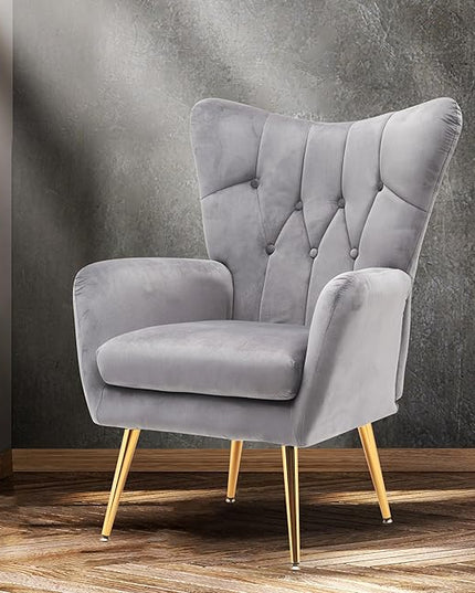 US Pride Furniture Modern Accent Chair with Ergonomic High Wingback, Microfiber Upholstered Armchair with Metal Legs for Living Room, Bedroom, Office or Vanity, Grey - LeafyLoom