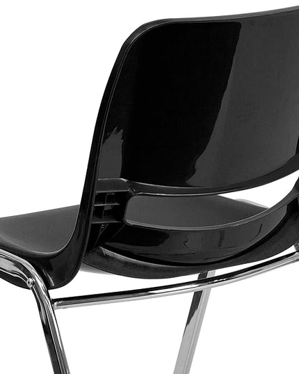 Flash Furniture HERCULES Series 661 lb. Capacity Black Ergonomic Shell Stack Chair with Chrome Frame and 16'' Seat Height - LeafyLoom