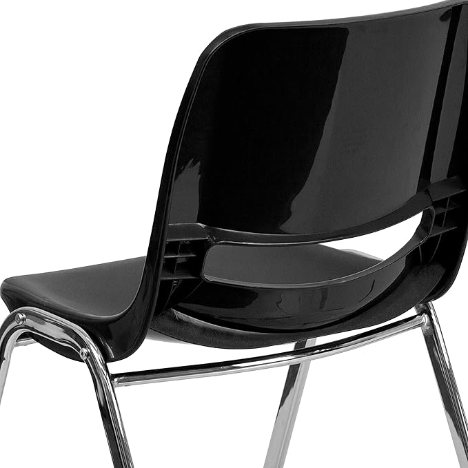 Flash Furniture HERCULES Series 661 lb. Capacity Black Ergonomic Shell Stack Chair with Chrome Frame and 16'' Seat Height - LeafyLoom