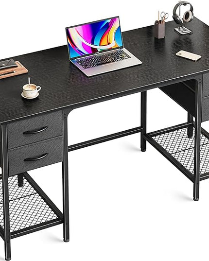 47 Inch Computer Desk with 4 Drawers, Office Desk with Mesh Shelf, Gaming Desk, Large Storage, Writing Desk Work Desk for Home Office, Study, Bedroom, Work from Home, Black - LeafyLoom