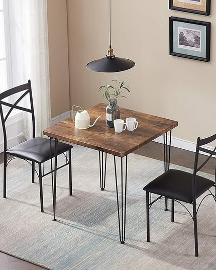 VECELO 3 Piece Kitchen Room Chairs Set for Dinette, Breakfast Nook, Farmhouse, Small Space, Modern Industrial Style, Dining Table for 2, Vintage Brown - LeafyLoom