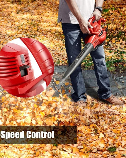 LawnMaster Red Edition BV1210 1201 Electric Blower Vacuum Mulcher 12 Amp 2-Speed Adjustment with Metal Impeller 240 MPH 380 CFM 14:1 Mulch Ratio - LeafyLoom