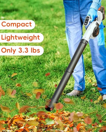 Leaf Blower Cordless - Electric Cordless Leaf Blower with 2 Batteries and Charger, 3 Speed Modes & 3 Blowing Nozzles, 20V Battery Powered Mini Leaf Blowers for Lawn Care, Patio, Indoor - LeafyLoom