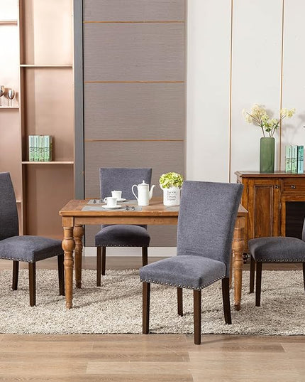 COLAMY Upholstered Parsons Dining Chairs Set of 4, Fabric Dining Room Kitchen Side Chair with Nailhead Trim and Wood Legs - Dark Grey - LeafyLoom