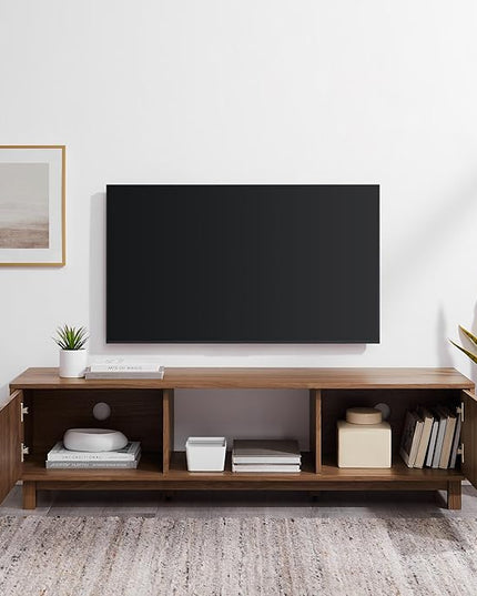 Walker Edison Walton Modern Fluted-Door Low Stand for TVs up to 65 Inches, 58 Inch, Mocha - LeafyLoom