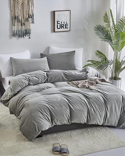 Wellboo Grey Comforter Sets California King Women Men Gray Fluffy Bedding Comforters Cal King Solid Dark Grey Velvet Aesthetic Quilts Soft Warm Winter Plush Blanket Plain Gray Flannel Thick Sherpa Bed - LeafyLoom