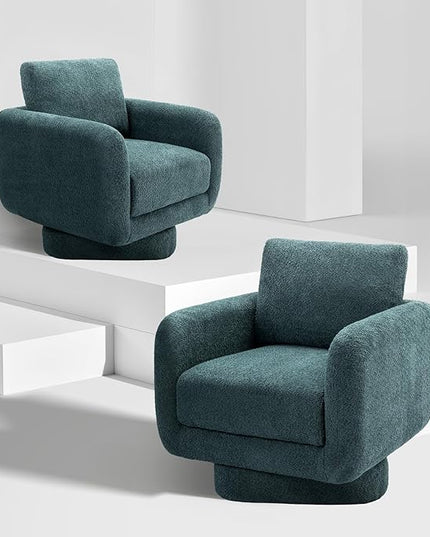 COLAMY Swivel Accent Chairs Set of 2, 32Inches Wide Upholstered Armchair with Plush Back Pillow for Living Room, Modern Sofa Corner Chair for Nursery/Living Room/Bedroom-Teal - LeafyLoom