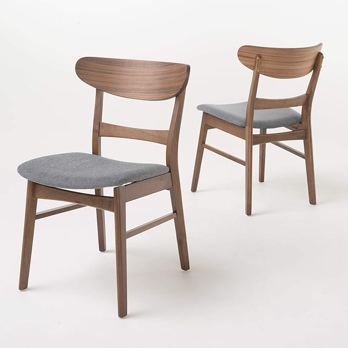 Christopher Knight Home Idalia Dining Chairs, 2-Pcs Set, Dark Grey / Walnut Finish - LeafyLoom
