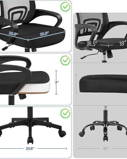 Yaheetech Office Chair Ergonomic Computer Chair Mid Back Adjustable Desk Chair with Lumbar Support Armrest, Swivel Rolling Mesh Task Gaming Chair for Home Office Work Study, Black - LeafyLoom