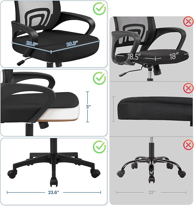 Yaheetech Office Chair Ergonomic Computer Chair Mid Back Adjustable Desk Chair with Lumbar Support Armrest, Swivel Rolling Mesh Task Gaming Chair for Home Office Work Study, Black - LeafyLoom