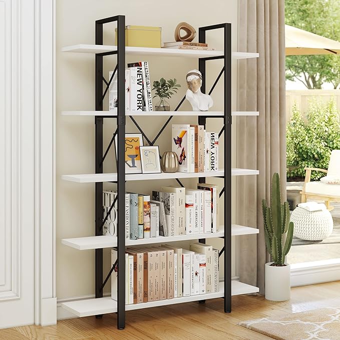 YITAHOME 5 Tier Bookshelf, Freestanding 5 Shelf Bookcases and Bookshelves, Modern Minimalist Furniture Open Display Storage Shelves Books Organizer for Living Room Bedroom Home Office, White - LeafyLoom