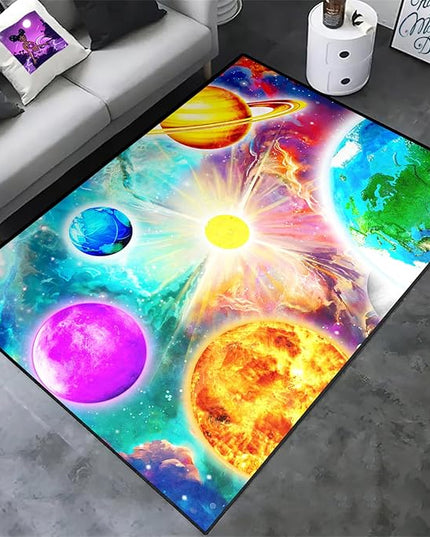Space Rug for Boys Room - Solar System Rugs for Boys Bedroom Outer Space Area Rug for Boys Bedroom Kids Rugs for Playroom Galaxy Area Rugs for Kids Bedroom Space Rug Living Room,4'×5' - LeafyLoom