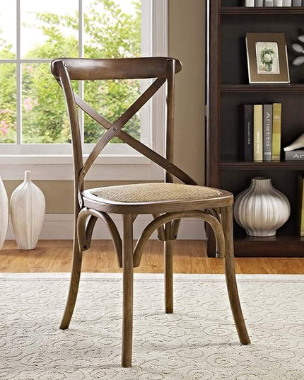 Modway Gear Rustic Modern Farmhouse Elm Wood Rattan Dining Chair in Walnut - LeafyLoom