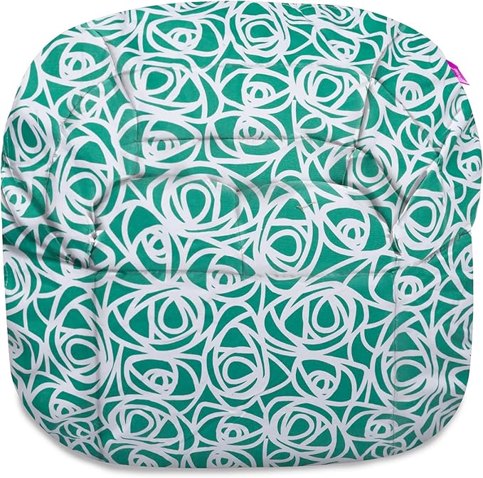 Posh Creations Structured Comfy Bean Bag Chair for Gaming, Reading, and Watching TV, Sonoma Lounge, Canvas - Roses Mint - LeafyLoom