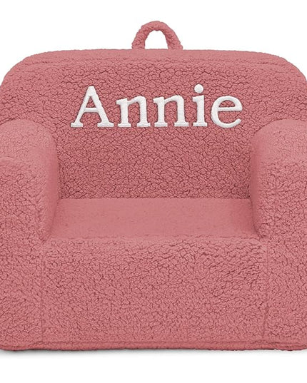 Delta Children Personalized Sherpa Cozee Chair - Customize with Name – Foam Kids Chair for Ages 18 Months and Up, Rose - LeafyLoom