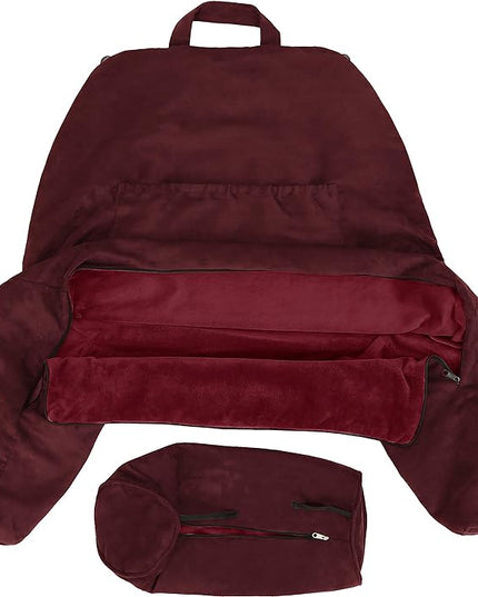 Husband Pillow XXL Aspen Edition, Adult Reading Sit Up Bed Rest Pillow for Bed with Arms & Neck Roll on Bungee Cord, Premium Memory Foam, Reversible 2 Sided Cover Micro Suede or Plush, Arizona Maroon - LeafyLoom