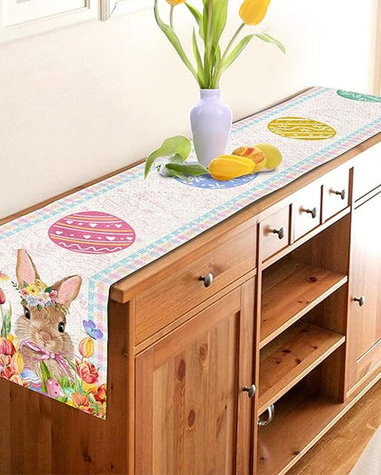 Easter Table Runner 72 Inch Easter Bunny Eggs Table Runner Buffalo Plaid Check Decor for Kitchen Dining Table Home Party Decorations Unibyby