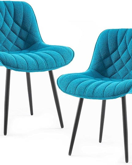 Velvet Dining Chairs Set of 2, Boucle Upholstered Dining Room Chairs with Curved Backrest for Kitchen Living Room Dining Room, Teal - LeafyLoom