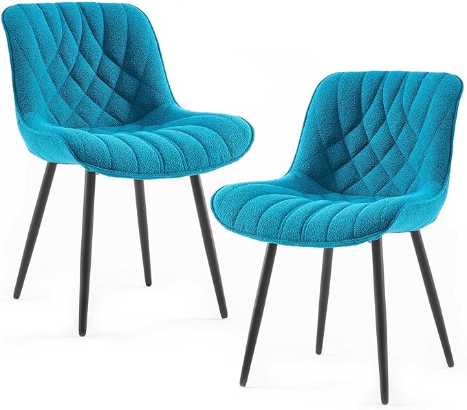 Velvet Dining Chairs Set of 2, Boucle Upholstered Dining Room Chairs with Curved Backrest for Kitchen Living Room Dining Room, Teal - LeafyLoom