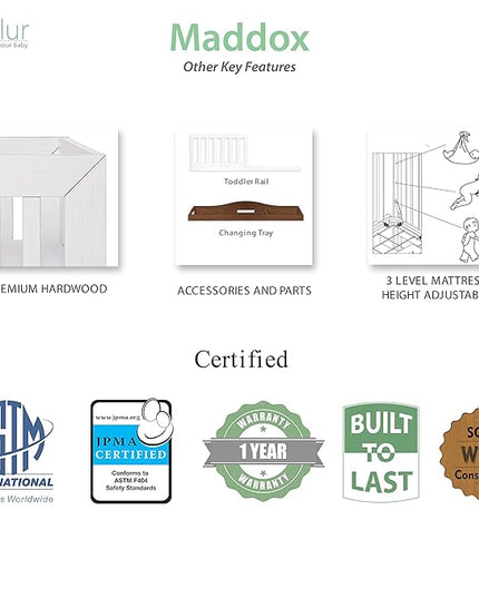 Dream On Me Evolur Maddox Modern Crib, Weathered White - LeafyLoom