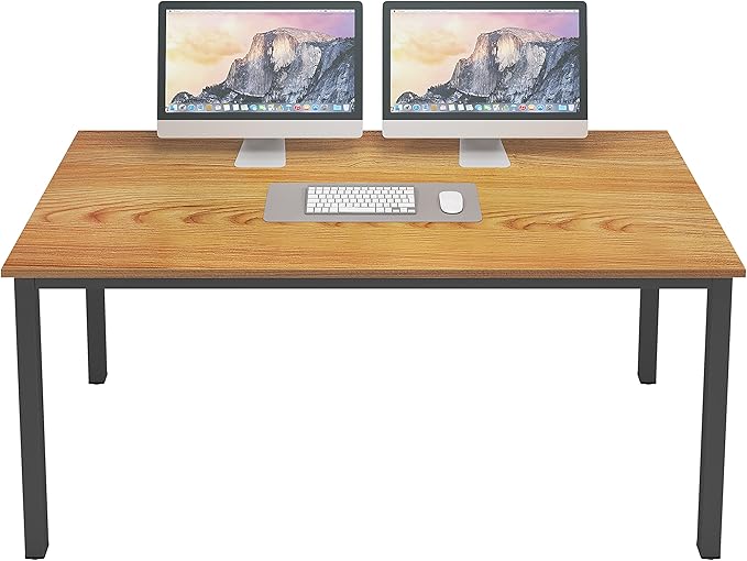 sogesfurniture 55.1 inches Office Desk Computer Desk Gaming Desk Computer Table Sturdy Writing Workstation for Home Office, Teak+Black - LeafyLoom