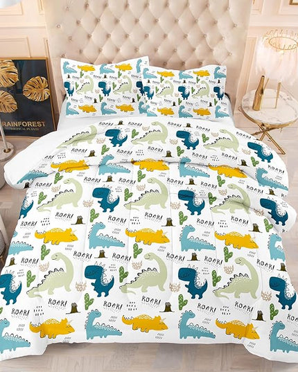 NINENINE Dinosaur Bedding Set for Kids,Twin Comforter Sets for Kids Boys,Blue Dinosaur Comforter Sets Cute Bed Set with 1 Comforter 1 Pillowcase - LeafyLoom