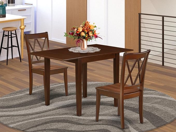 East West Furniture NDCL3-MAH-W Norden 3 Piece Room Furniture Set Contains a Rectangle Dining Table with Dropleaf and 2 Wood Seat Chairs, 30x48 Inch, Mahogany - LeafyLoom