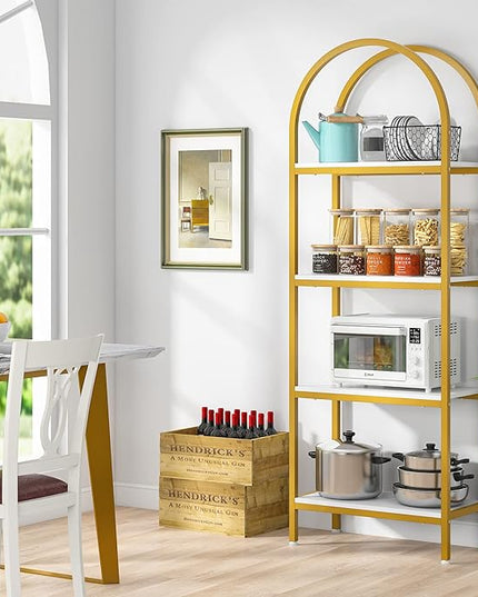 Tribesigns 4-Tier Open Bookshelf, 70.8" Modern Wood Bookcase Storage Shelves with Metal Frame, Freestanding Display Rack Tall Shelving Unit for Office, Bedroom, Living Room (White & Gold, 1PC) - LeafyLoom
