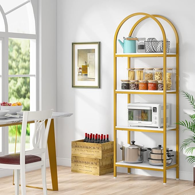 Tribesigns 4-Tier Open Bookshelf, 70.8" Modern Wood Bookcase Storage Shelves with Metal Frame, Freestanding Display Rack Tall Shelving Unit for Office, Bedroom, Living Room (White & Gold, 1PC) - LeafyLoom