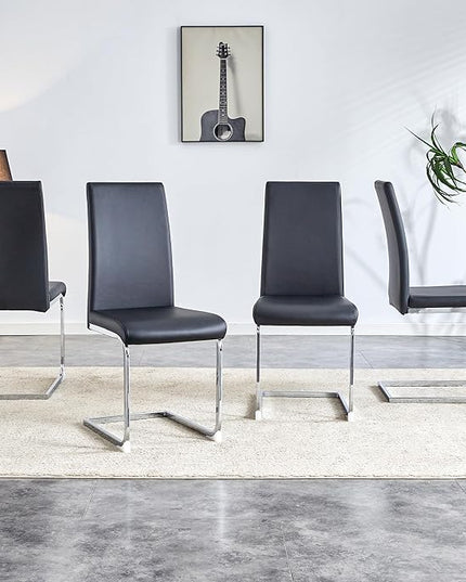 Modern Dining Chairs Set of 4, PU Faux Leather Backrest Cushioned Edge Chairs, Suitable for Dining, Kitchen, Dressing Table, Terrace, Black+PU - LeafyLoom