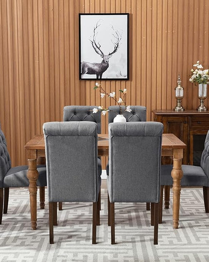 COLAMY Button Tufted Dining Chairs Set of 4, Parsons Upholstered Fabric Dining Room Chairs Kitchen Chairs with Wood Legs and Padded Seat, Dark Grey - LeafyLoom
