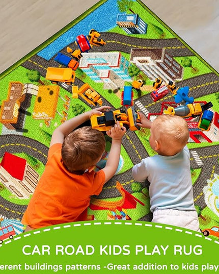 Kids Rugs Traffic Road Carpet for Car City Map Play Rug 3.3'×5' for Playroom Educational Mat Area Rug, Kid Playtime Collection Toddler Car Track Rug Cute Cartoon (City Road B, 39.4×59 in) - LeafyLoom
